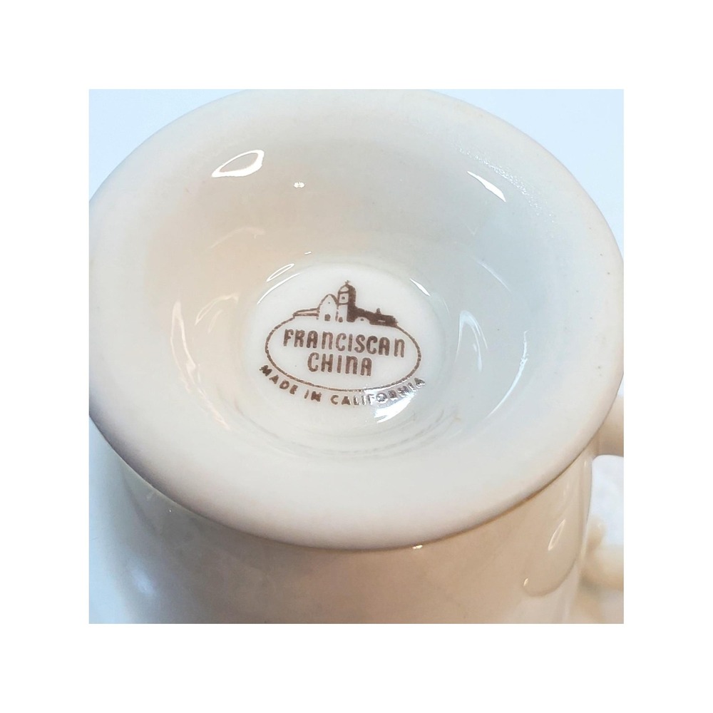 Vtg Franciscan Beverly Demitasse Cup and Saucer Gold Trim Made in California MCM - Picture 7 of 10